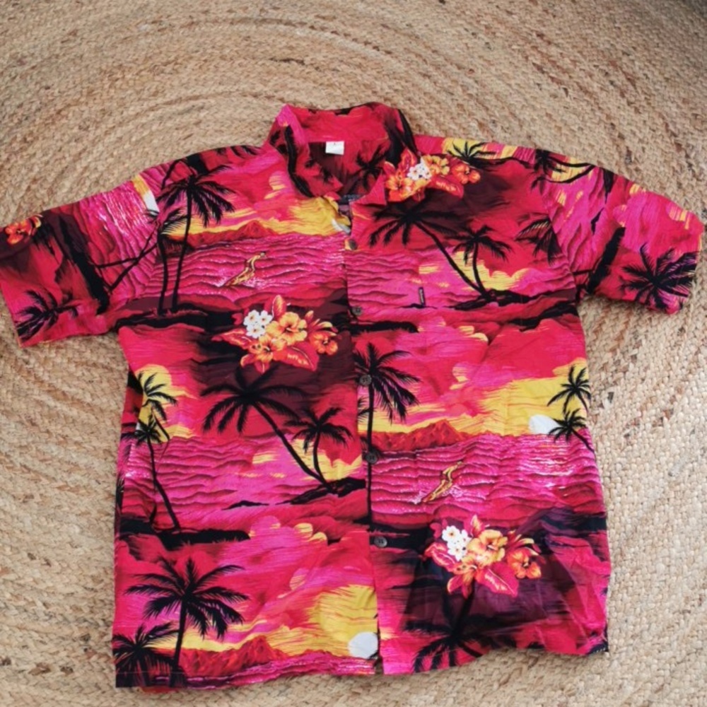Mens Palmwave Vintage Hawaiian Aloha Tropical Loud Shirt. Unisex. Large